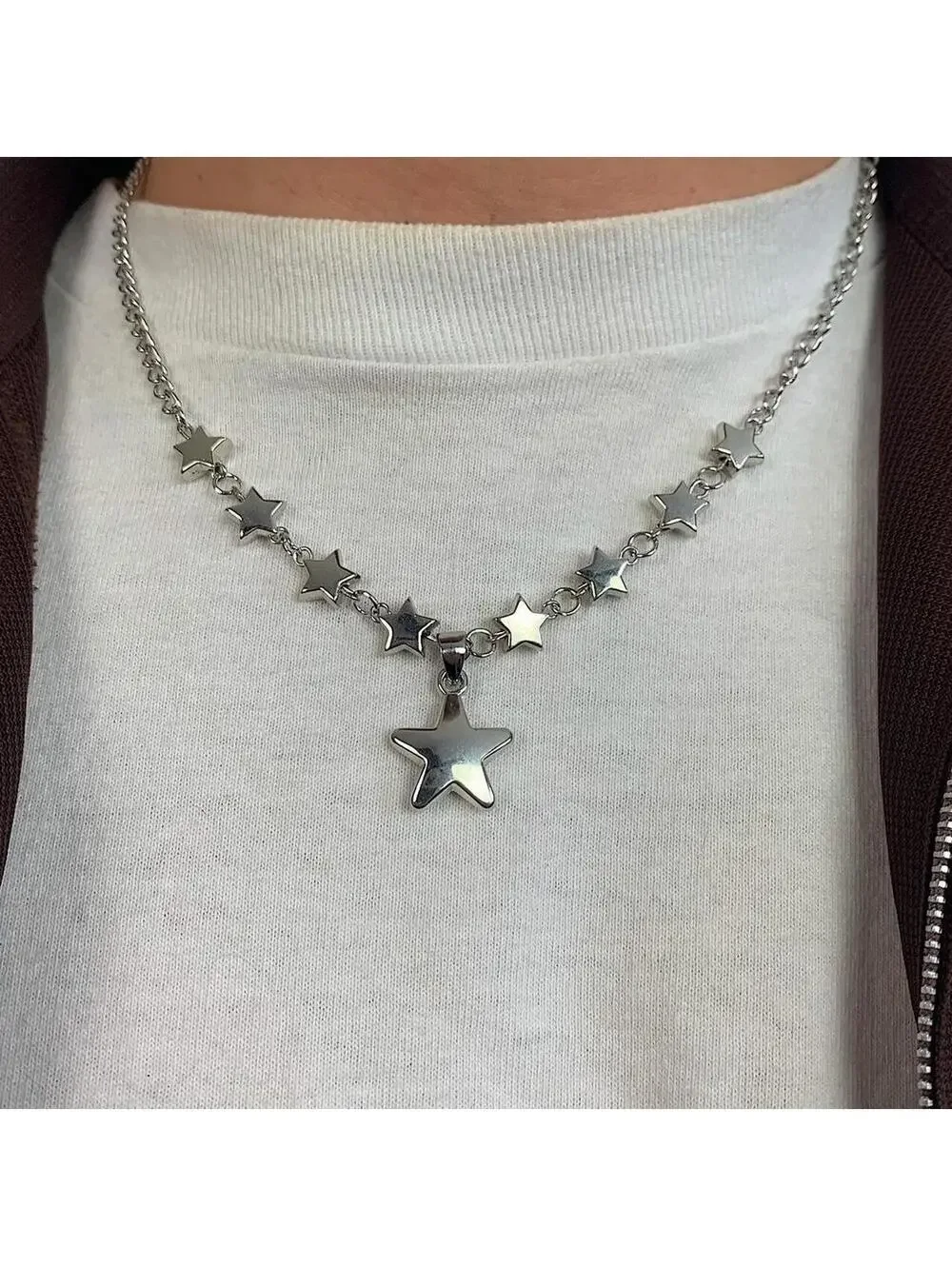 Vintage Y2K Silver Star Chain Necklace
